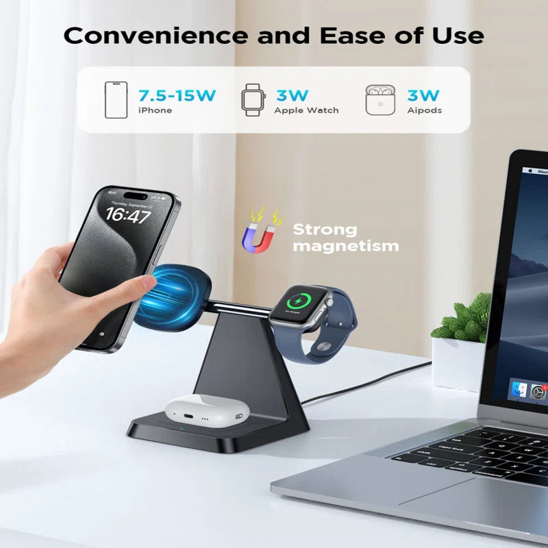 3 in 1 Magnetic Wireless Charger Stand for Mag Safe Iphone