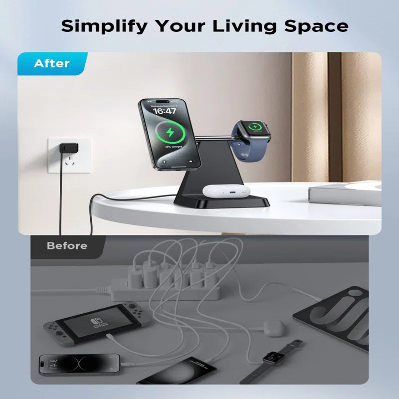 3 in 1 Magnetic Wireless Charger Stand for Mag Safe Iphone