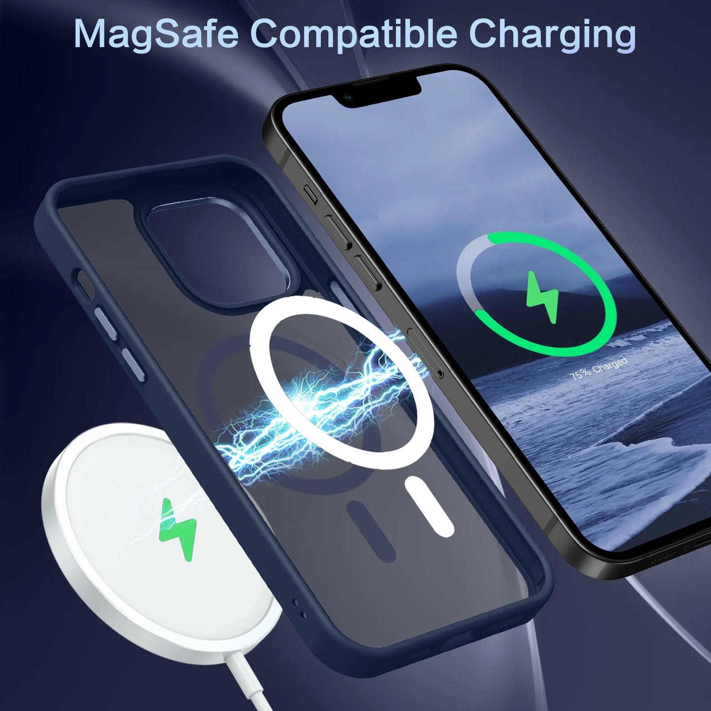 Iphone 13 Pro Max Case Compatible with Mag-Safe 6.7" Tpu Magnetic Car Mount Support Dark Blue